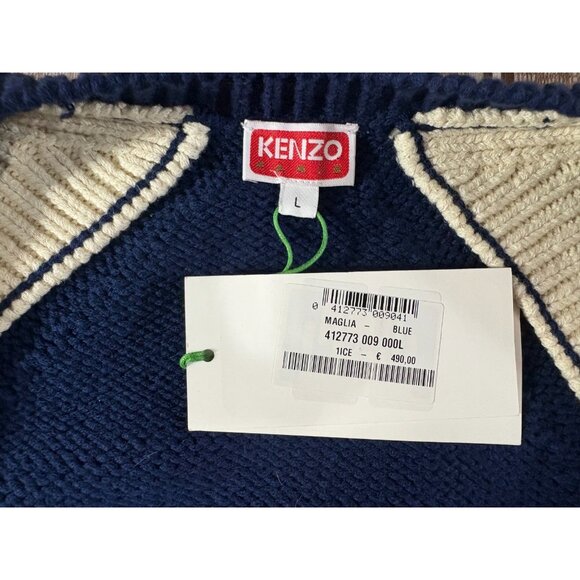Kenzo Paris Logo Patch wool varsity Cardigan sz L color blue NWT mspr $595 - Picture 8 of 10